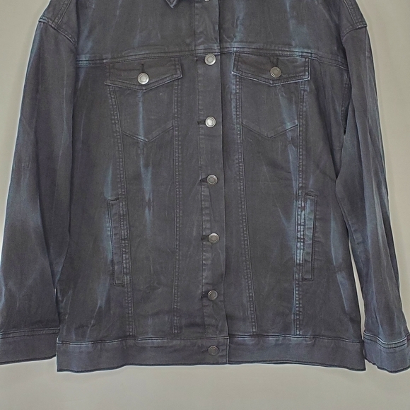 Free People Oversized Jean Jacket Size M Black Wash Faded Denim Grunge Western - Picture 3 of 13